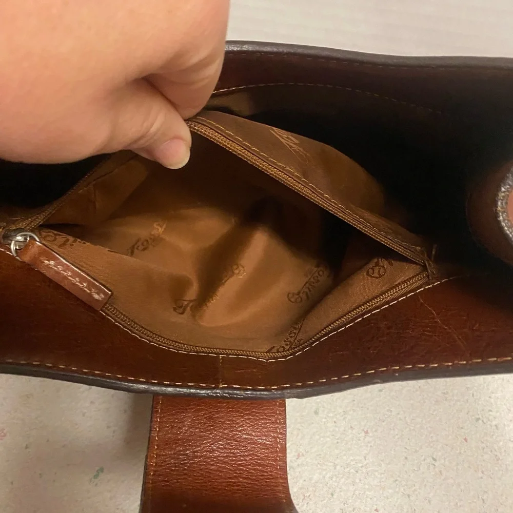 VTG Fossil Y2K Cognac Leather Baguette Shoulder Bag